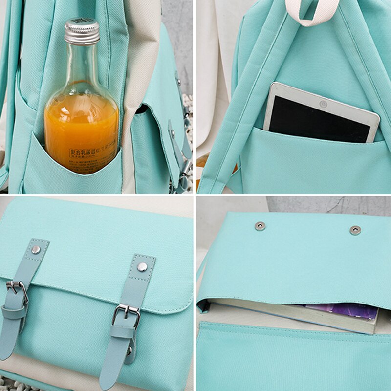 Mode Vrouwen Rugzakken 4 Set Schooltassen Gemengde Kleur Grote Capaciteit College School Rugzak Voor Tiener Meisje Schoudertas