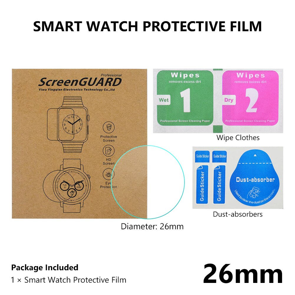 23-46Mm Gehard Glas Smart Watch Screen Protector Voor Ticwatch 2/S/E/Pro: 26mm