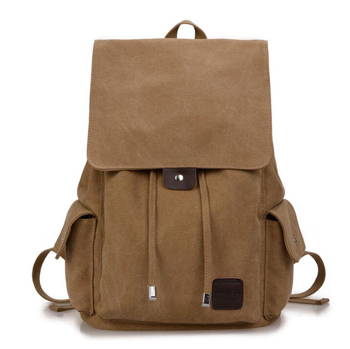 Chuwanglin Leisure Mannen Rugzak Reistas Riem Rits Effen Kleur Toevallige Canvas Rugzak Schooltas ZDD5194: canvas khaki