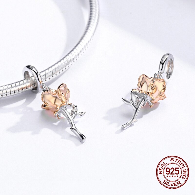 rose necklace pendant fit bangle charm bracelet bead woman original 925 sterling silver jewelry authentic making