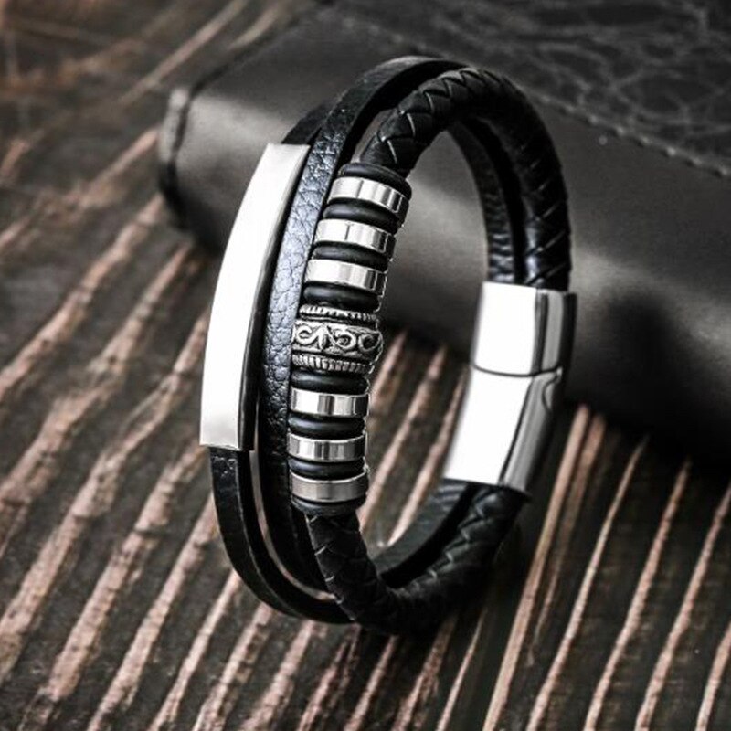 Lädersnöre armband armband herr rostfritt stål läder flätat armband herrsmycken