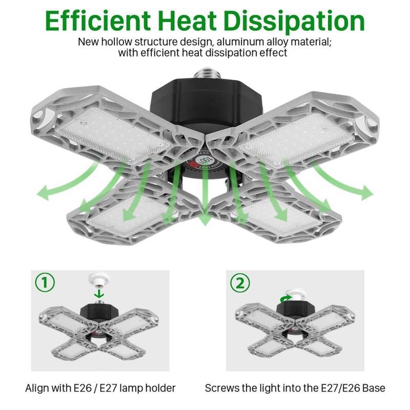 Plegable lámpara de luz LED para garaje Deformable luz de techo 360 grado 120W interior de garaje taller lámpara Industrial lámpara de iluminación