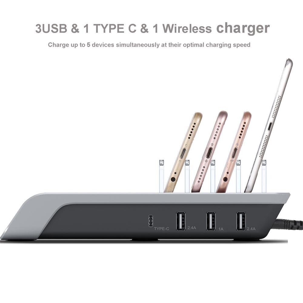Wireless Fast Charger Stand 45W 4 Ports USB Charger HUB EU Charging Station 5-in-1 Universal Charger Dock Holder AU UK US Charge