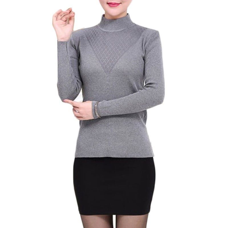 Middle-aged Women Sweater Spring Autumn Half High collar Wild Bottoming Shirt Women's Casual Hedging One Size Sweater Coat A383