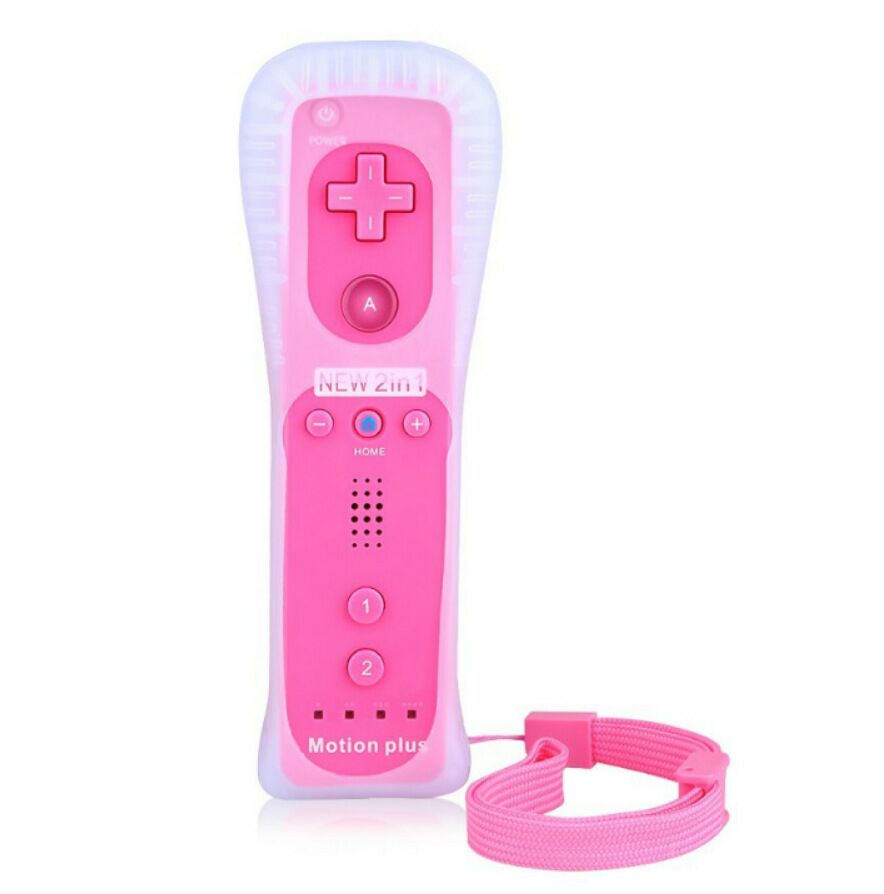 Libera la nave Built-in Motion Plus Remote Controller per Wii Gamepad Con Custodia in Silicone e Cinghia per wii comando: right pink