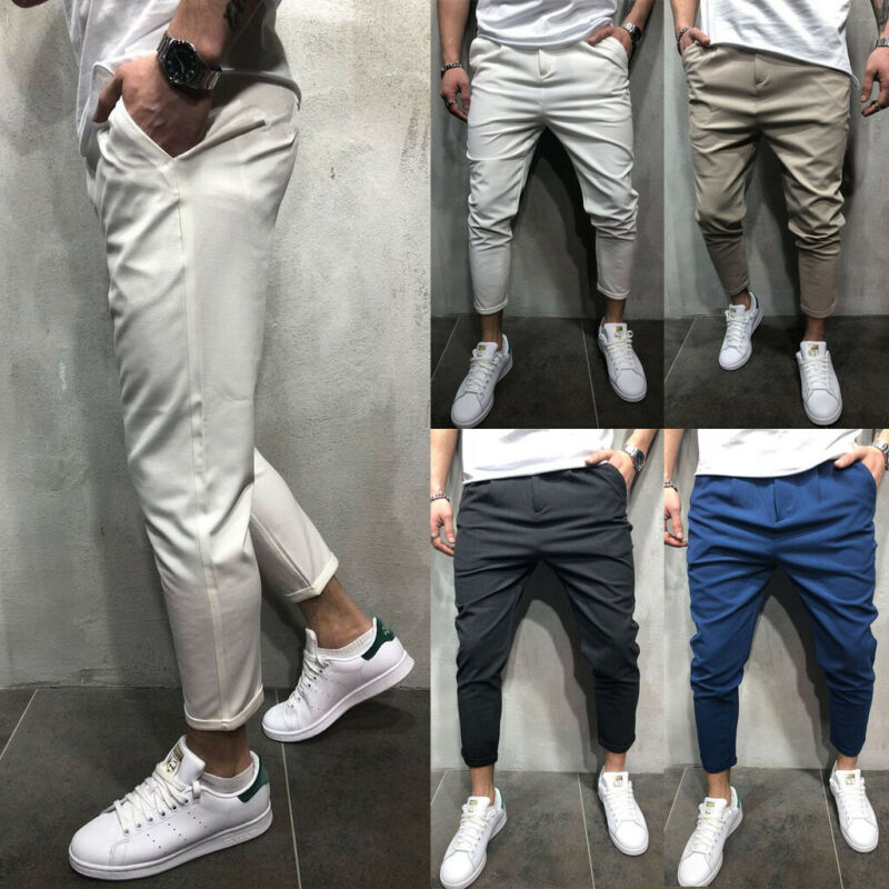Herenbroek lange broek kantoor potlood rechte slanke pasvorm kleine voeten joggingbroek