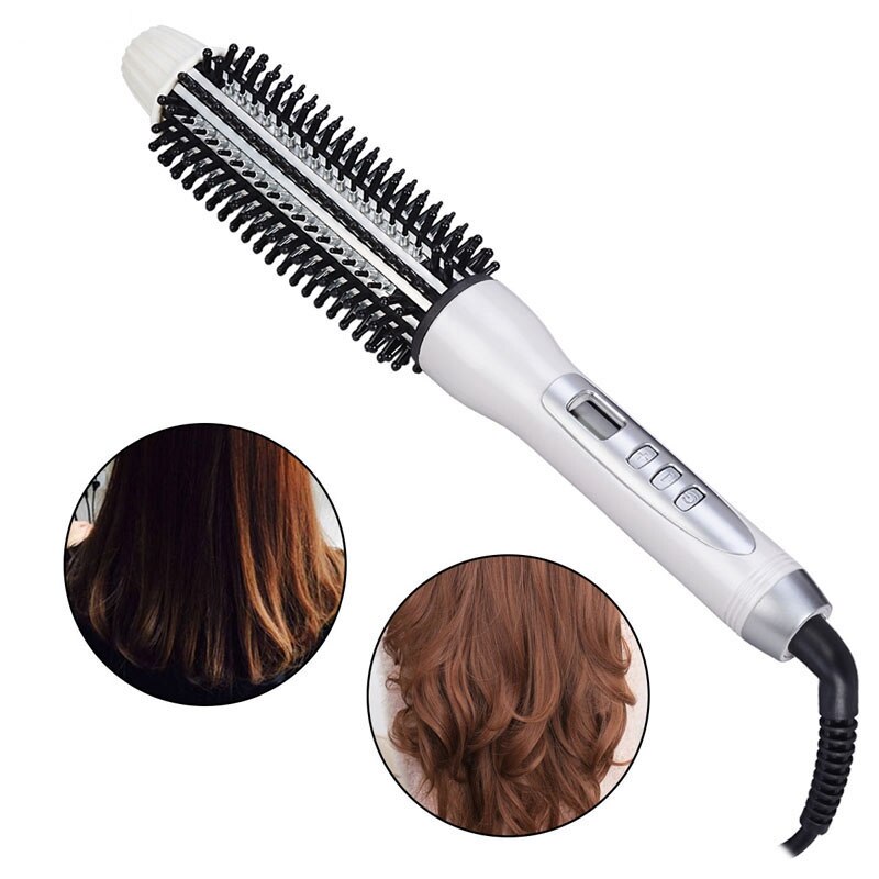 32Mm ue Plug en céramique bigoudi lisseur chaleur chaude peigne électrique Lcd cheveux brosse à friser peigne rond grand