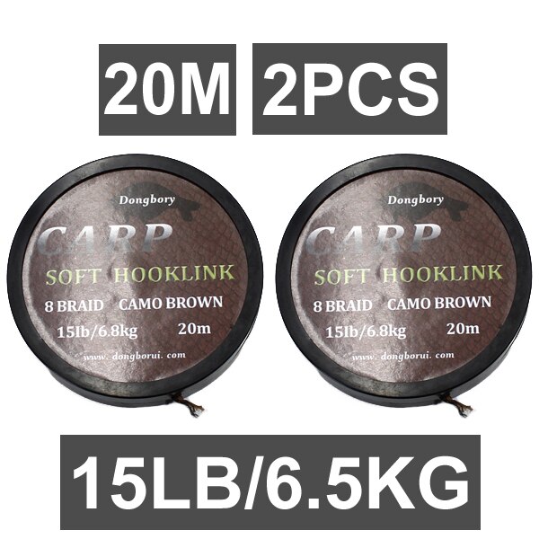 2 st 20m camo brun karp fiskelina 8 trådar flätad kroklänk mjuk fiskelina kroklänk för karp rigg wire fisketillbehör: 2 st -20m-15lb