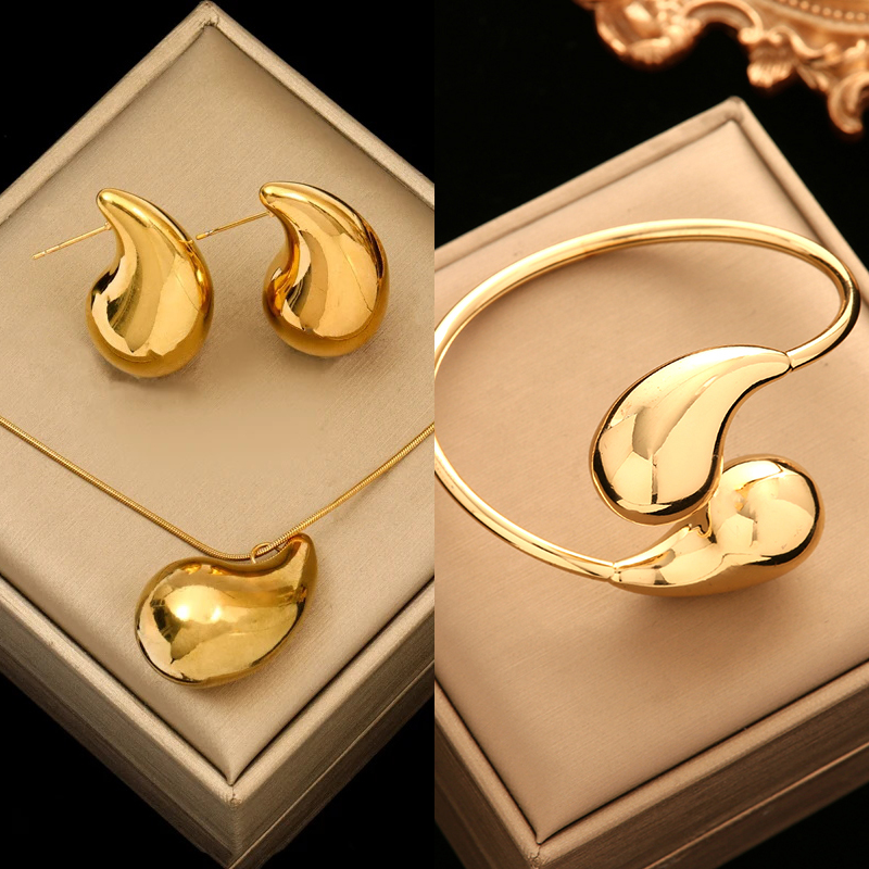 EILIECK 316L Acero inoxidable brillante gotas de agua collar pulsera pendientes conjunto para mujeres conjunto de joyería impermeable de: Chapado en rodio