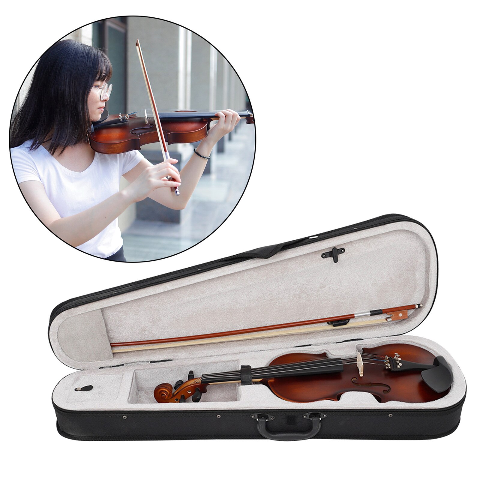 4/4 Full Size Acoustic Violin Set with Carry Case & Bow for Kids Learning