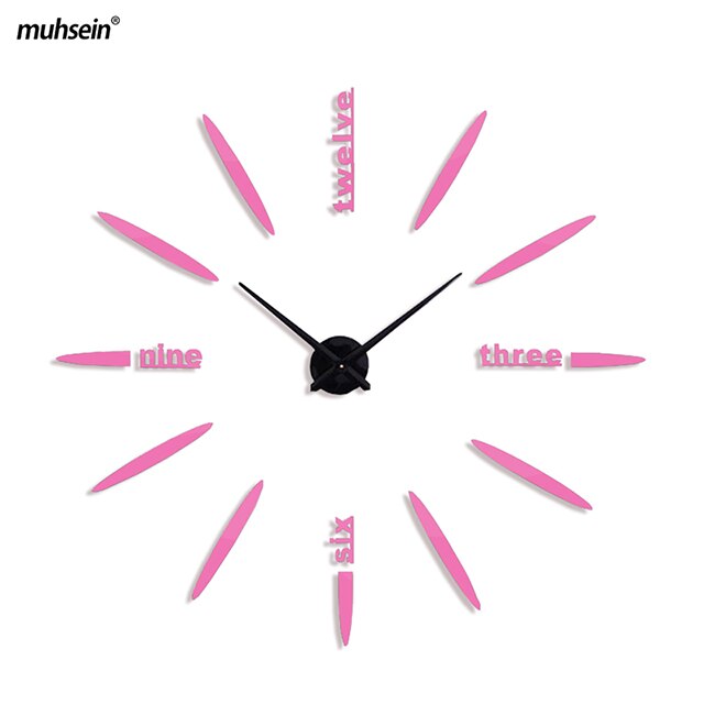 Muhsein akrylowa strzałka zegar ścienny duży rozmiar kwarcowy cichy zegary 3D Diy ściana zegar z naklejkami udekoruj biuro domu salon zegarek: Pink / 37inch