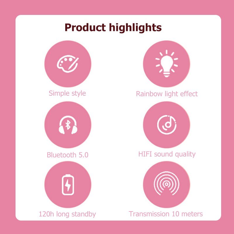 Cute Cat Bluetooth 5.0 Headphones - RGB LED Lights - Microphone - Stereo Bass Music Headset