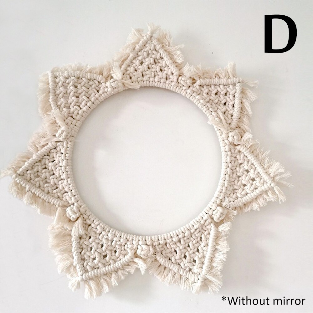 Espejo colgante de macramé para maquillaje, tapiz hecho a mano, compacto, iluminado, Espejos decorativos de pared para decoración de dormitorio y hogar: TypeD-Without Mirror