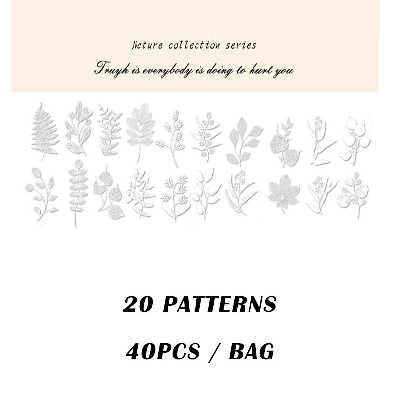 Lote de 12 unidades de pequeñas plantas frescas de la serie Coloffice Flower, pegatinas decorativas con forma especial para artículos de papelería, 1 unidad: White leaf