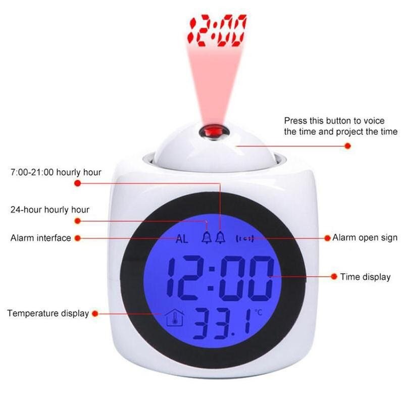 Aandacht Projectie Digital Weer Lcd Snooze Display Klok Thuis Wekker Projector Timer Backlight Color Led G0W9