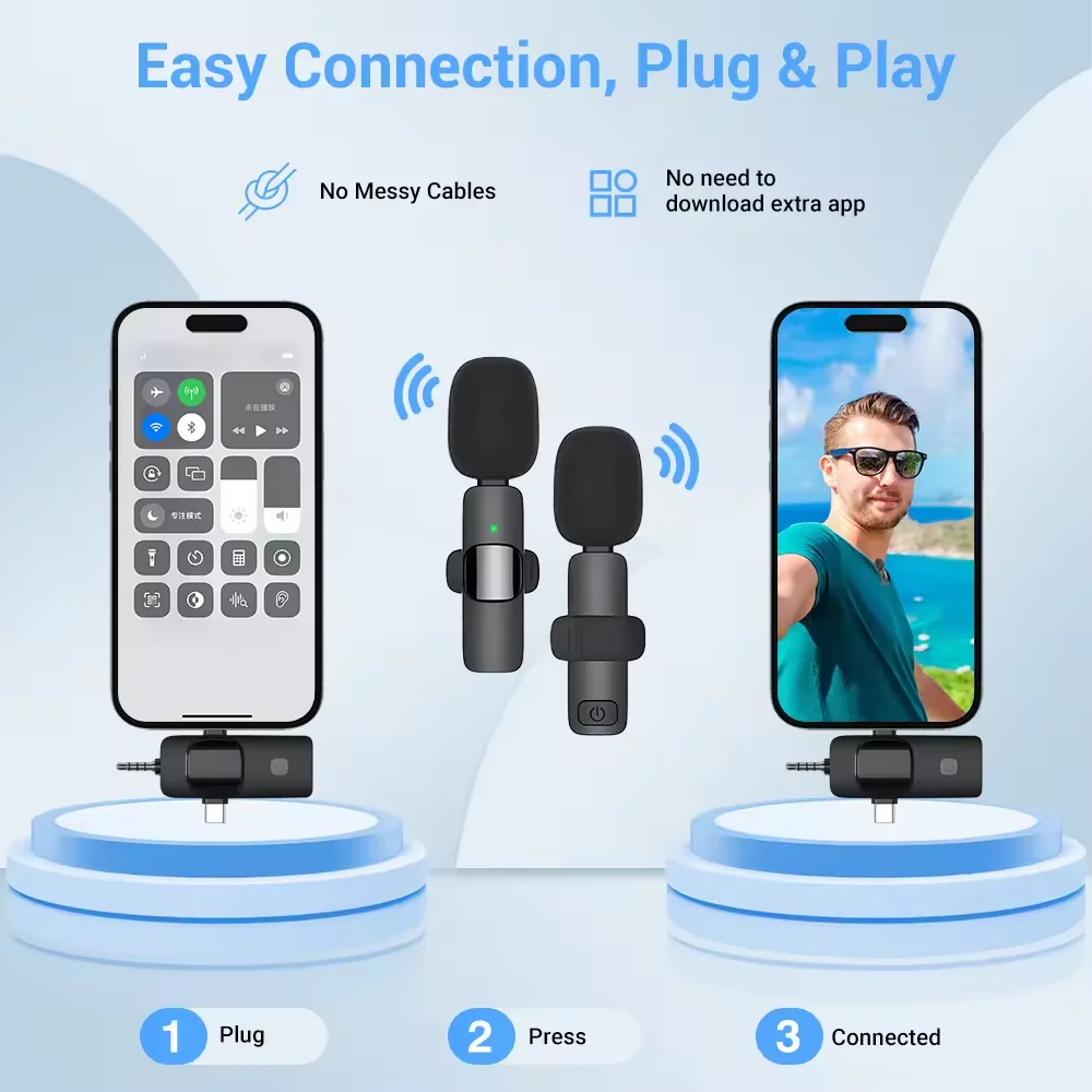 Basix Mini micrófono Lavalier portátil Audio Video grabación Mini micrófono de solapa micrófono inalámbrico para IPhone TypeC ipad juego teléfono