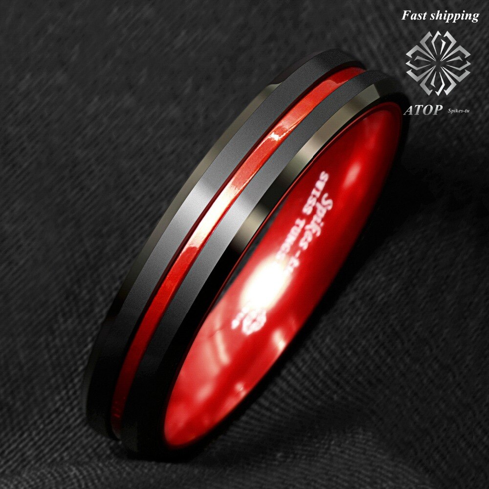 6mm Black Tungsten Carbide Dunne Rode Lijn Wedding Band Ring ATOP mannen Sieraden