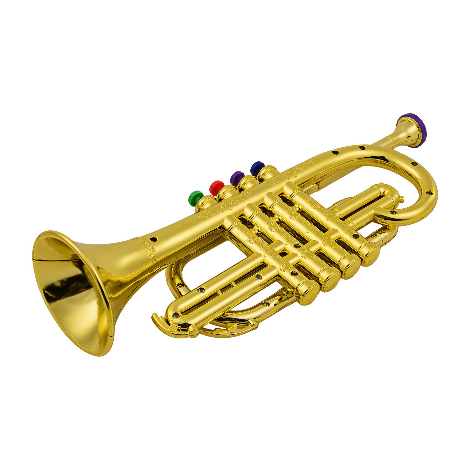 Leksakstrumpet barn musikaliska blåsinstrument abs metalliskt guldtrumpet med 4 färgade nycklar