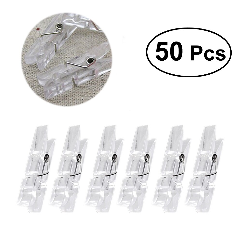 50pcs Spring Hanging Clips Clamps Plastic Clothes Line Clips Mini Paper Photos Clip Clothespins: Default Title