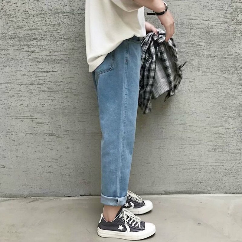 Jeans heren enkellang casual chic eenvoudig plus size 4xl baggy jeans dagelijks streetwear herfst koreaanse stijl effen vintage bf