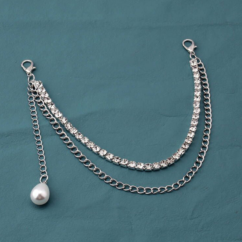 Cadena de Metal multicapa para bolso, asas DIY, mariposa, corazón, estrella, colgante, cadena de bolso de hombro, accesorios de bolsa de repuesto, cadena de perlas: Plata