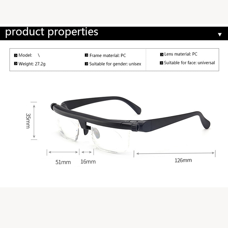 Adlens Focus Adjustable Men Women Reading Glasses Myopia Eyeglasses -6D to +3D Diopters Magnifying Variable Strength