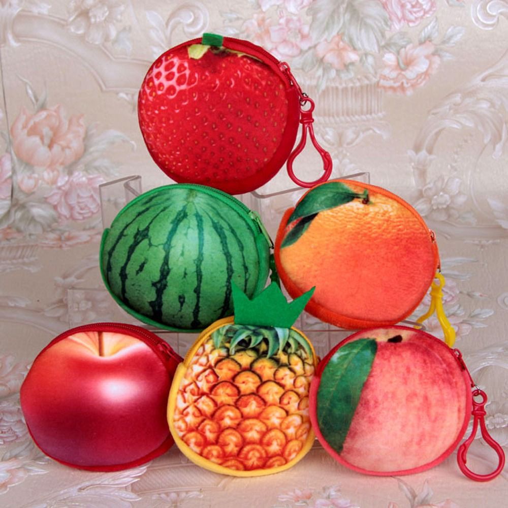 Mini Watermelon Fruit Coin Purse Peach Huangtao Strawberry Card Holder Strawberry Orange Plush Wallet Outdoor