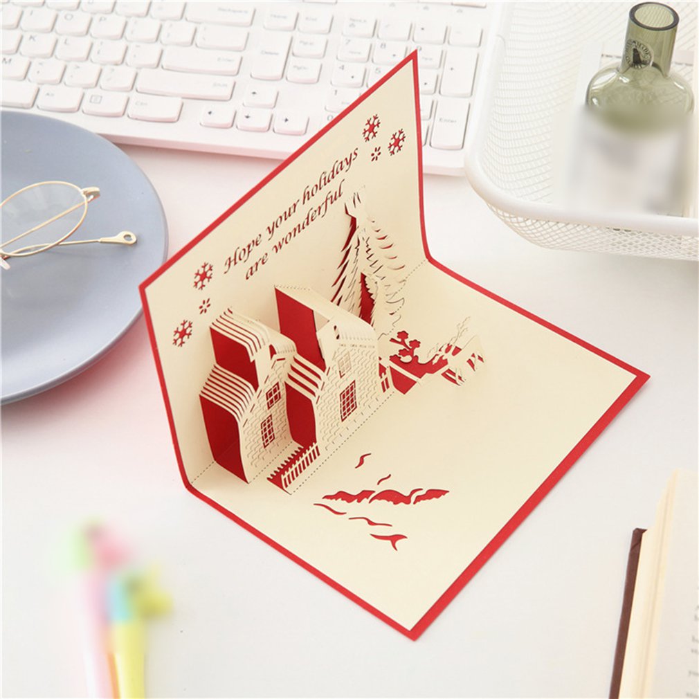 Groet Kerstkaarten 3D Pop Up Origami Stereoscopische Kerstboom Creatieve Wenskaart Zegen Kaart Perfect