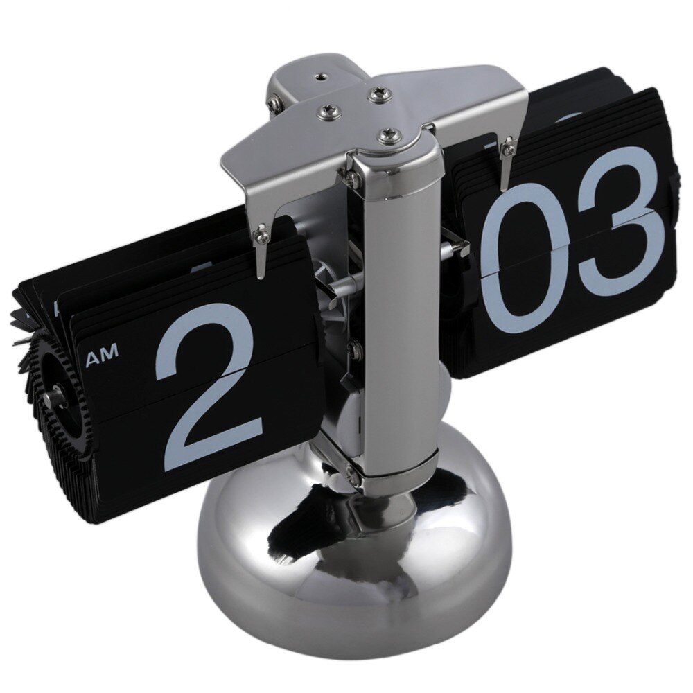 Retro flip over klocka skrivbord rostfritt stål flip interna växelstyrda flip bord klockmanövrerade kvartsklockor i liten skala