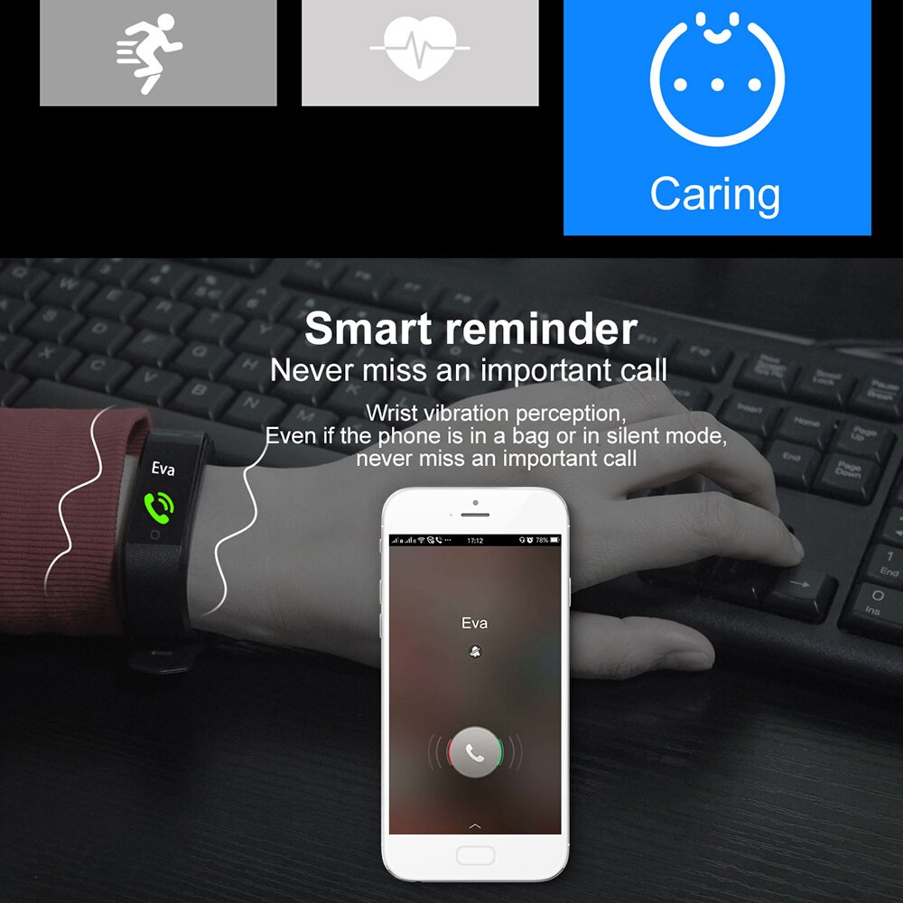 Pulsera inteligente deportiva resistente al agua IP67, con pantalla TFT de 0,96 pulgadas, control del ritmo cardíaco y de la presión arterial, para Fitness y calorías