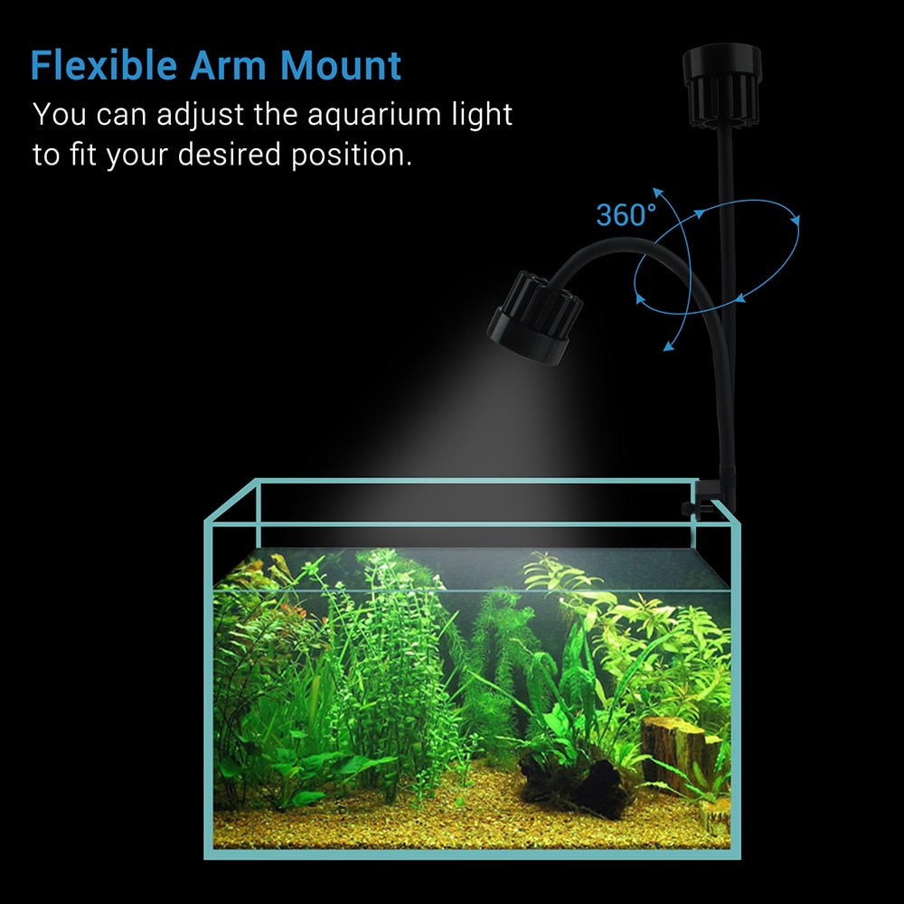 NICREW Aquarium LED Spotlight Clip-On LED Lighting Touch Sensor Switch White LED Clamp Lamp for Fish Tank 4000-12000K 4W 480LM