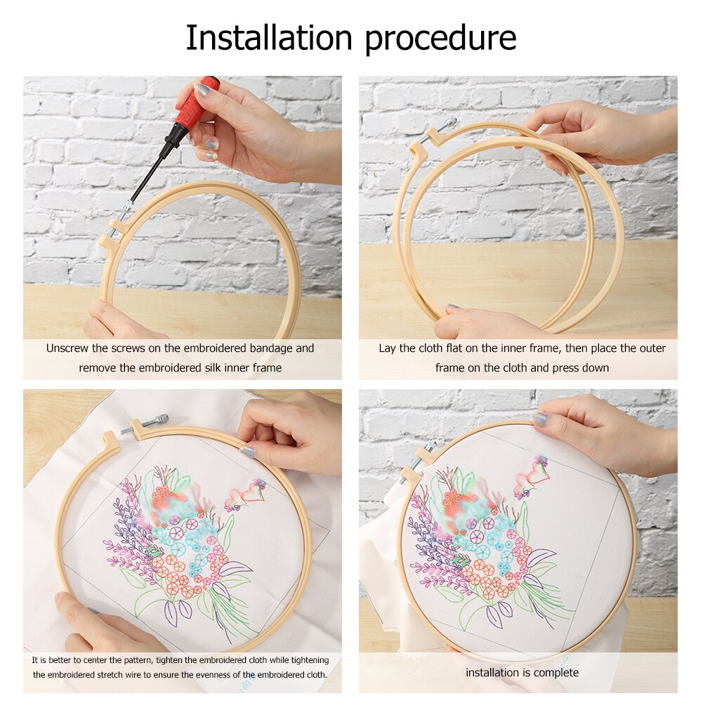 Stamped Linen Cloth Circle Embroidery Hand-stitched Cross Stitch Kits Flower Plant Print Art Crafts Needlework Sets