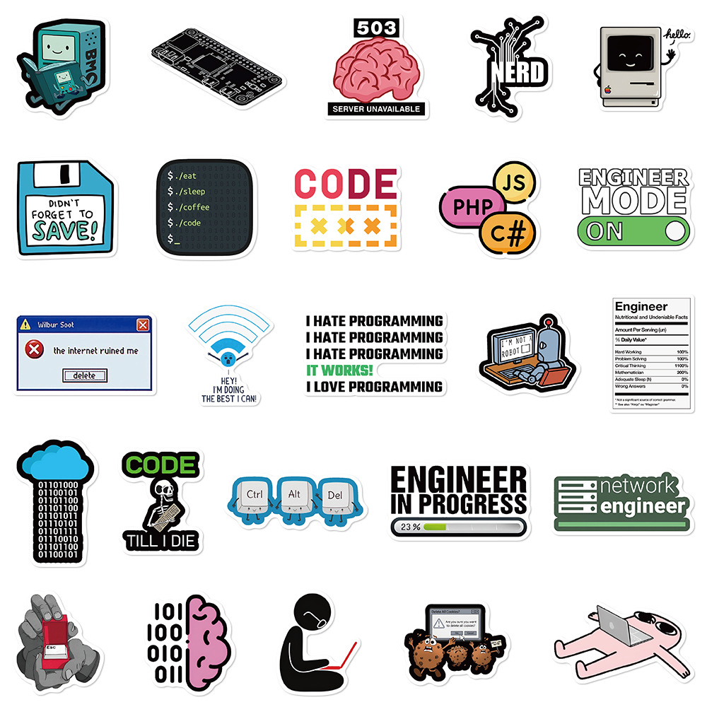 10/30/50 Uds pegatinas de programación divertidas Java nube idioma Internet calcomanías monopatín DIY equipaje teléfono paquetes de pegatinas impermeables