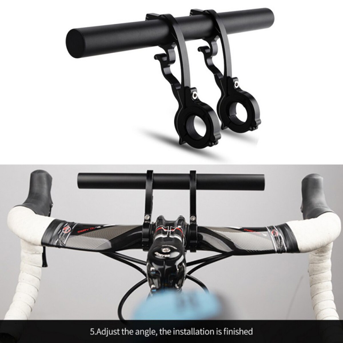Bike Handlebar Extender,Carbon Fiber/ Aluminum Alloy Clamp Bicycle Handlebar Extension Bracket for Flashlight, GPS, Mobile Phone