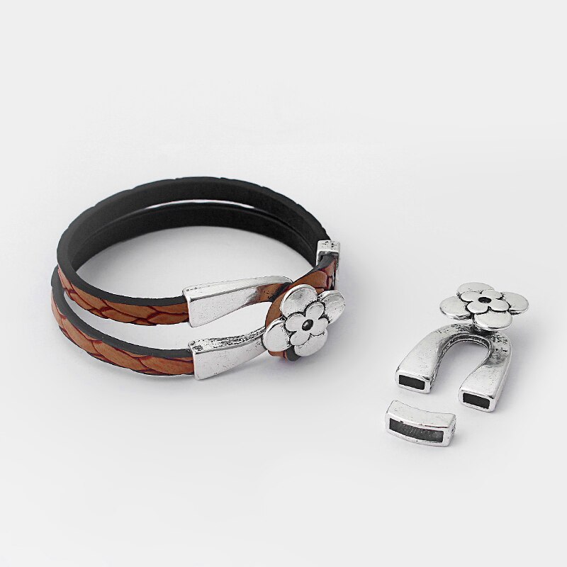 3 Sets Antieke Zilveren Bloem Stijl Hoefijzervormige Fit 5*2mm Platte Lederen Armband Sluiting Haak Bevindingen ACC voor Leer