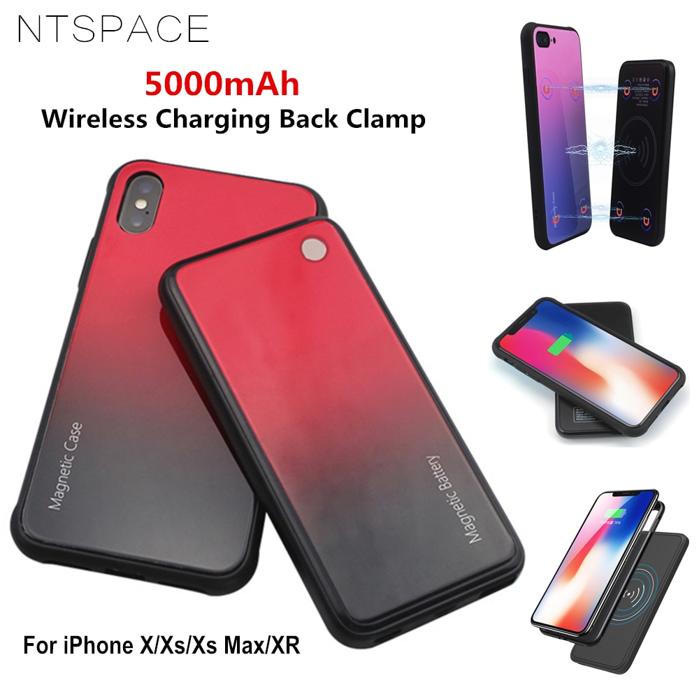 NTSPACE 5000mAh Wireless Magnetic Battery Charging Case For iPhone X Xs Max Portable Power Bank Case For iPhone XR Power Case