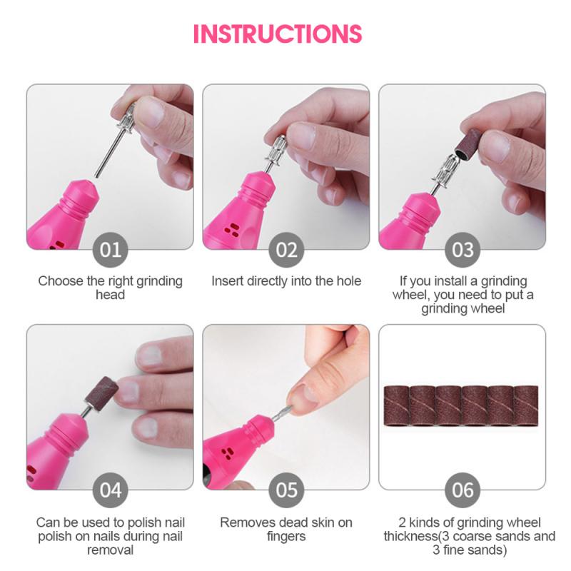 1Set Electric Nail Drill Machine Kit Pedicure Nail File Nail Tools 6 Bits Drill Nail Drill Machine Equipment TSLM1