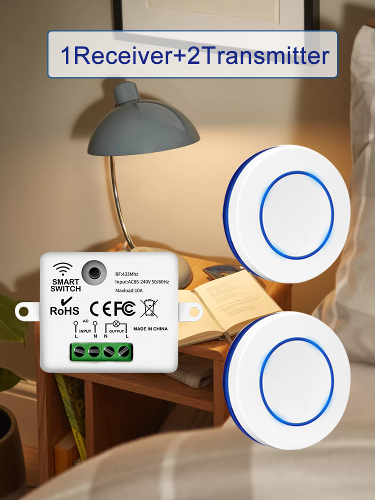 433 MHz Drahtlose Fernbedienung Licht Schalter 220 V 110 V 10A Relais Regler Mini Runde Geschmack Zauberstab Tafel Schalter für LED-Leuchten: bündeln4