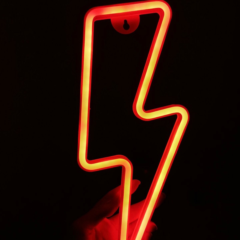 Señal de LED neón con forma de rayo, luz nocturna decorativa para mesa, USB funciona con pilas, para en casa, decoración de sala de estar,: Warm orange