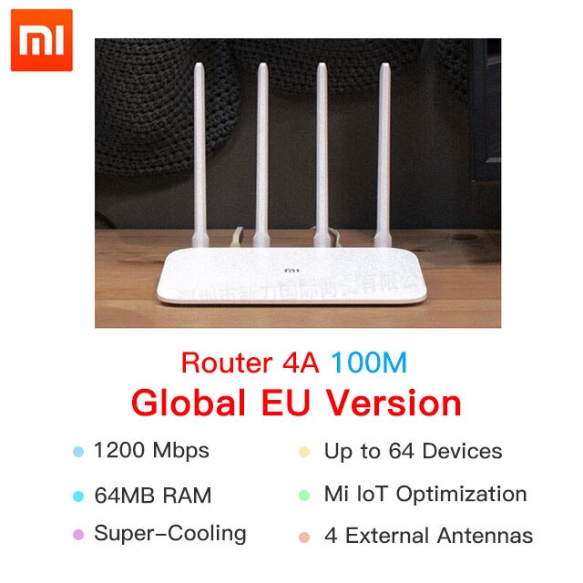 Xiaomi Mi Router 4A Gigabit Edition 100M 1000M 2.4GHz 5GHz WiFi ROM 16MB DDR3 64MB 128MB High Gain 4 Antennas Remote APP Control: Add AU Adapter / White