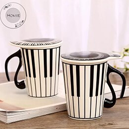 HOMIE Unique handle ceramic cup free spectrum coffee milk tea cup personality mug with Cup lid musical instrument: B05 piano