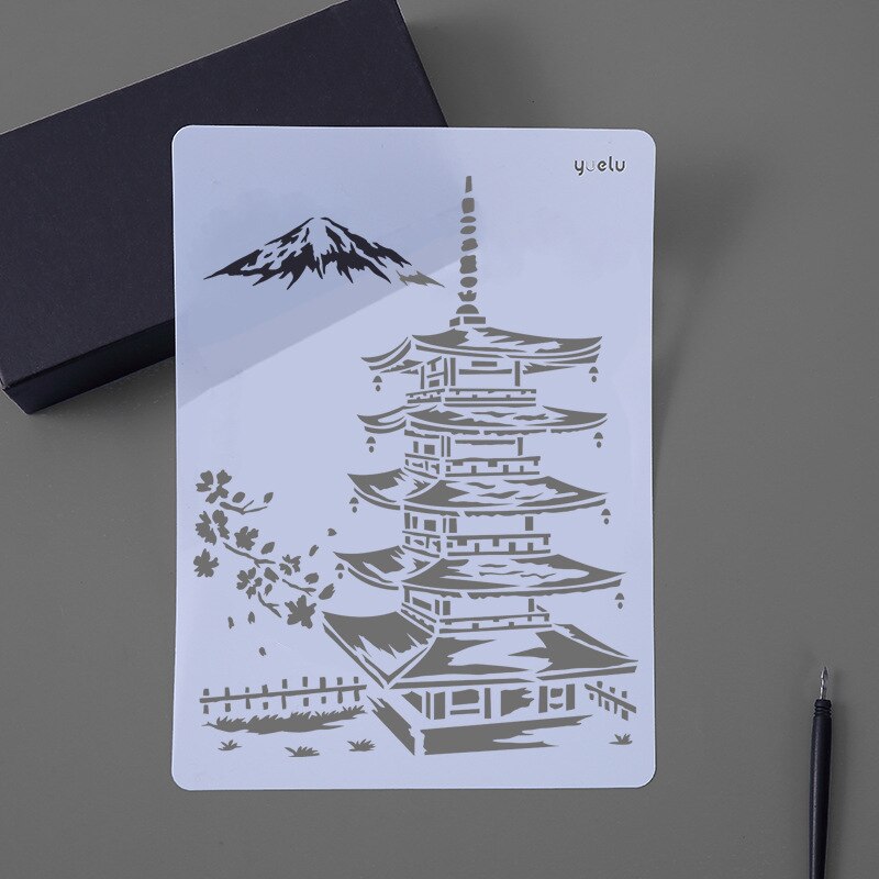 Drawing Template Ruler DIY Painting Template Scrapbooking Stamps Album Decorative Embossing Paper Cards Templates DIY Craft: Five-Story Pagoda