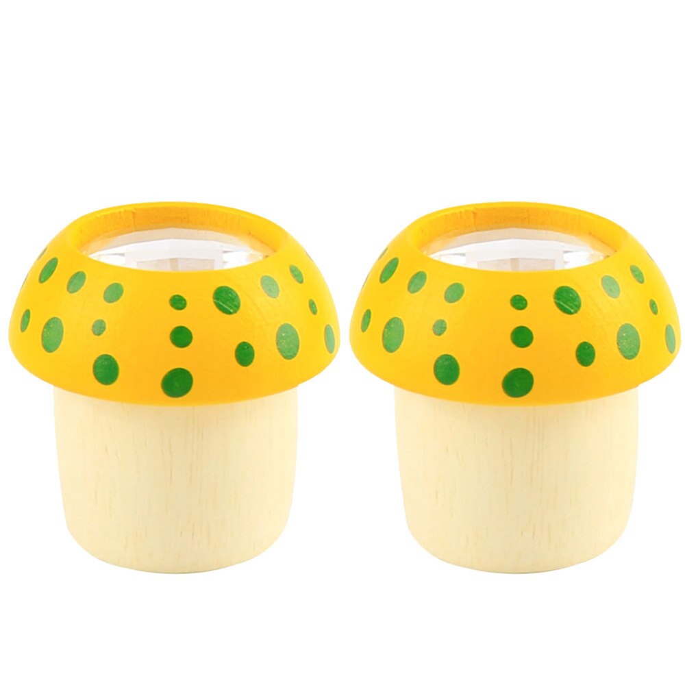 2PCS Kaleidoscopes Wooden Mushroom Polygon Smooth Polished Kaleidoscope Educational Prop (Red): Yellow