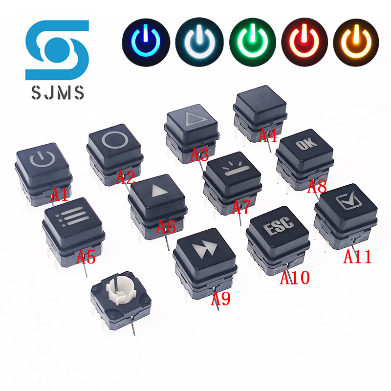 1 Stuks 12*12Mm 12X12 DIP-6P Met Licht Led Tactiele Micro-Drukknop Kortstondige Schakelaar + Kan Licht Vierkante Knop Switch Cap