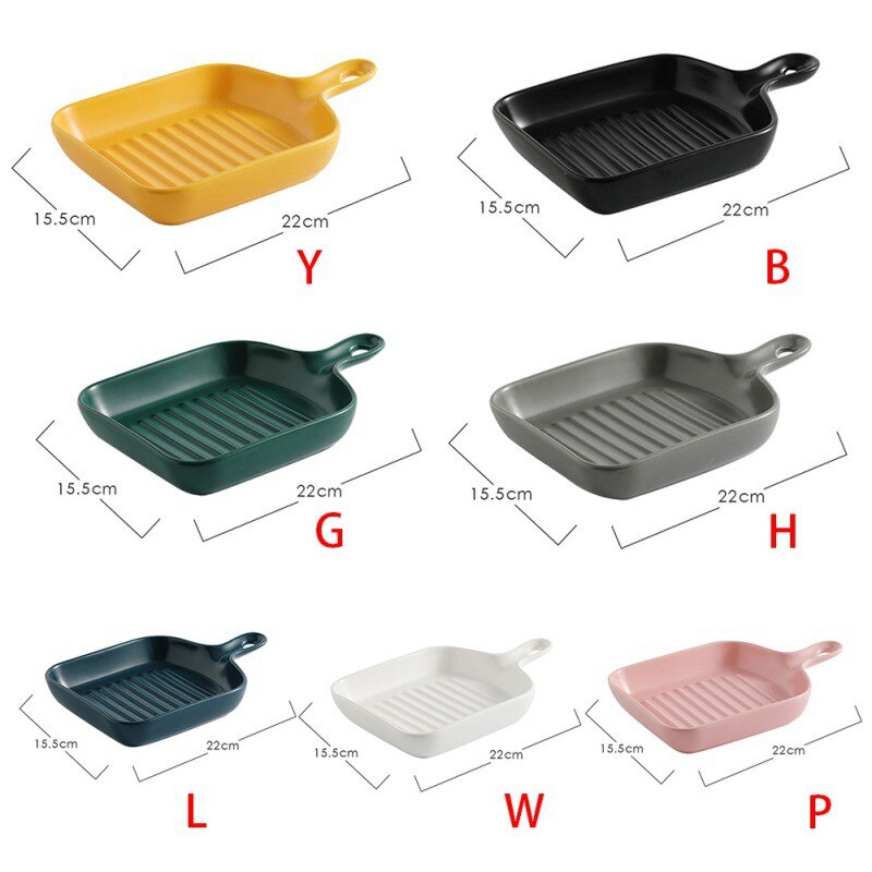 Solidt håndtag keramisk plade rund firkantet uregelmæssig glasur porcelæn bageplade western bøf bakke dessert retter plade