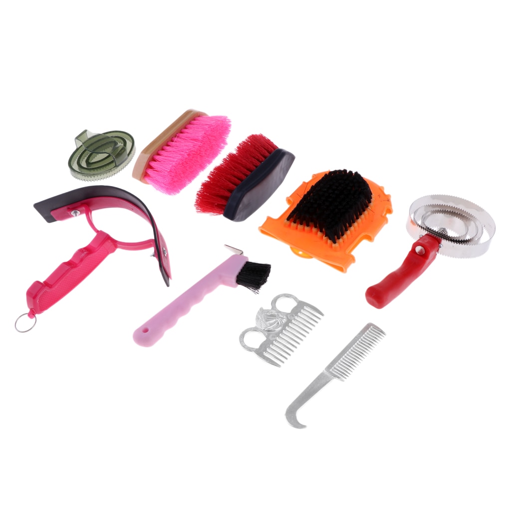 9pcs Equestrian Kit Horse Riding Curry Comb Horses Grooming Mane Tail Brush Comb Sweat Scraper