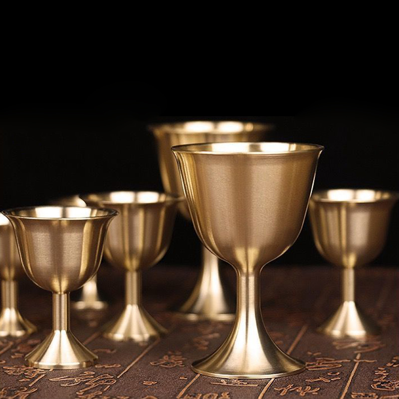 10 PCS Pure Copper European Style Cocktail Glass Bar Ktv Whiskey Glass Retro Pure Brass Goblet Party Home Red Wine Glass