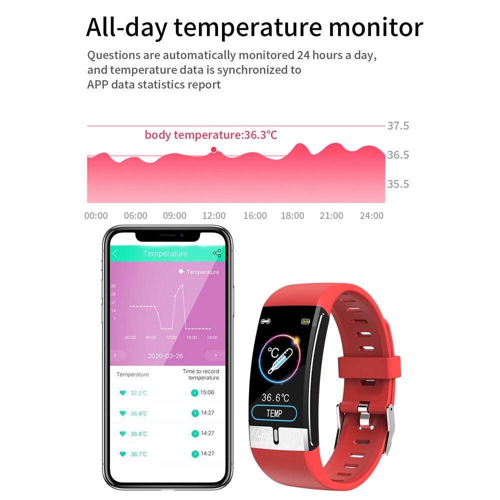 Smart ur  e66 kropstemperatur ecg ppg smart armbånd puls blodtryk / ilt monitor musik kontrol sport band