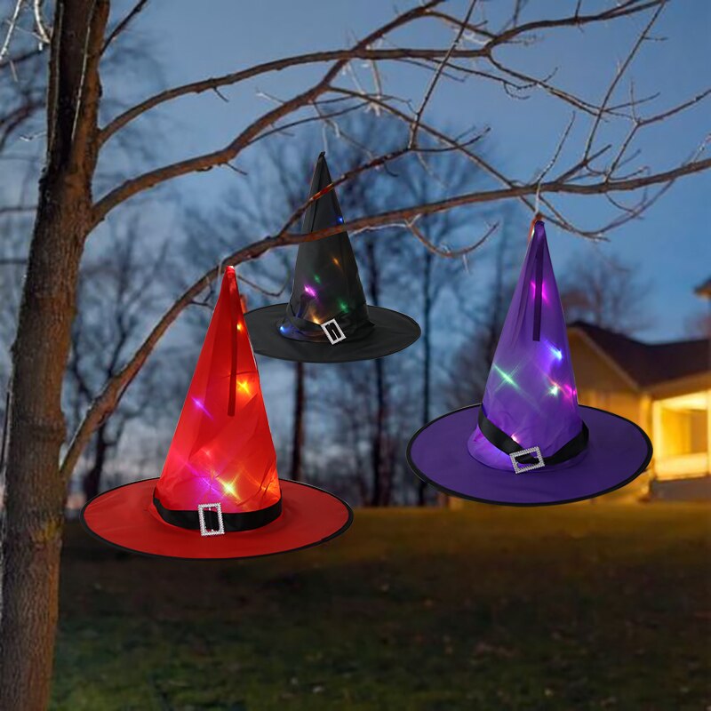 Sombrero de bruja LED brillante para Halloween, sombrero de bruja para decoración de de Cosplay, gorra de juguete