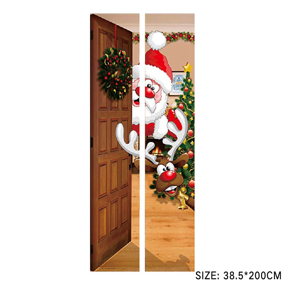 Christmas Santa Deer Door Sticker Glass Window Sticker Wooden Door Renovation Wall Sticker Home Office Decoration: 01